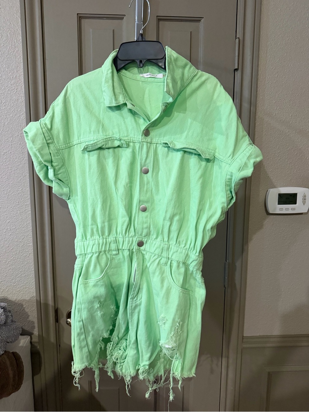Mint Green Short Sleeve Denim Romper